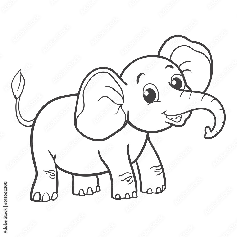 Coloring pages or books for kids cute elephant illustration vector