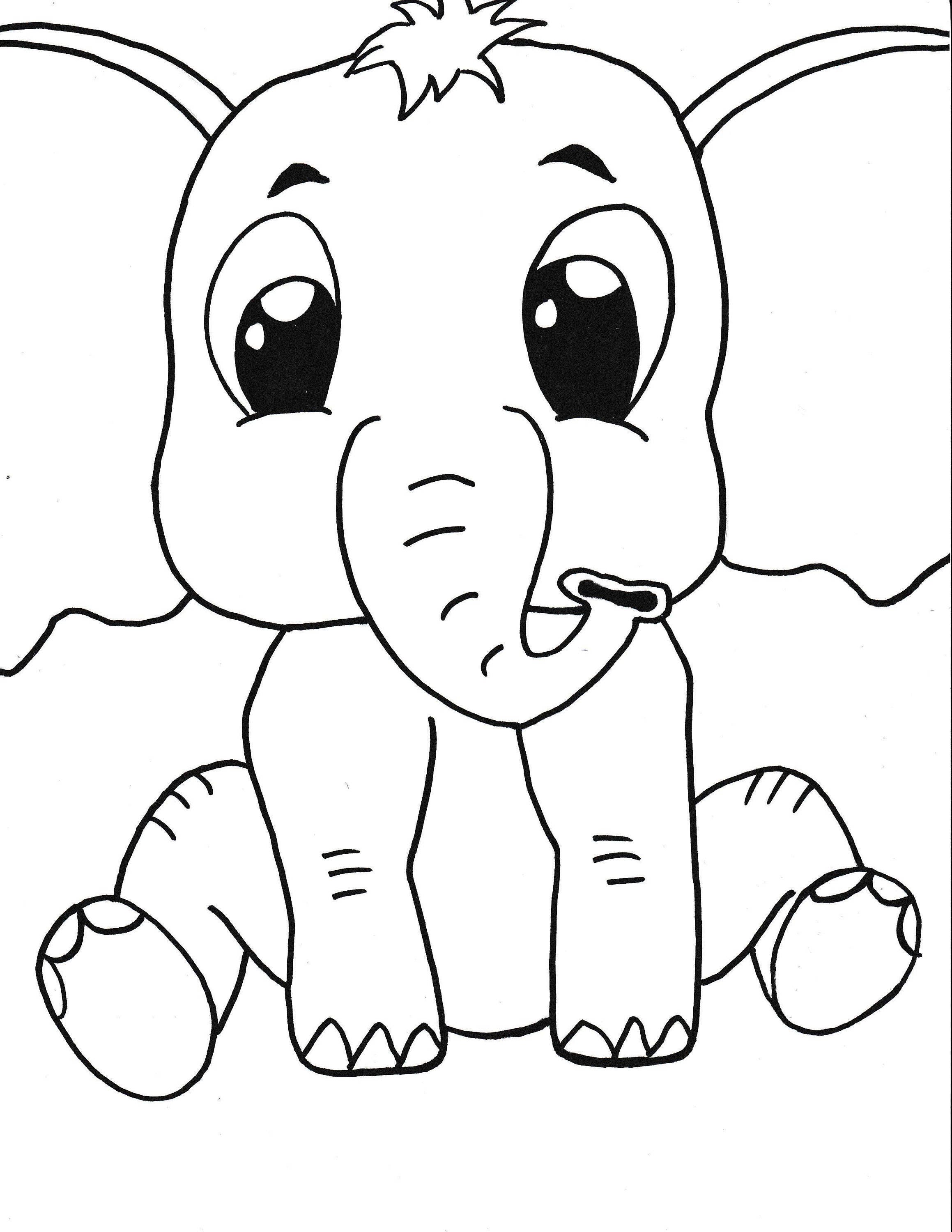 Baby elephant printable coloring pagekidscoloringinstant downloadart blackwhitecartoonhandmade