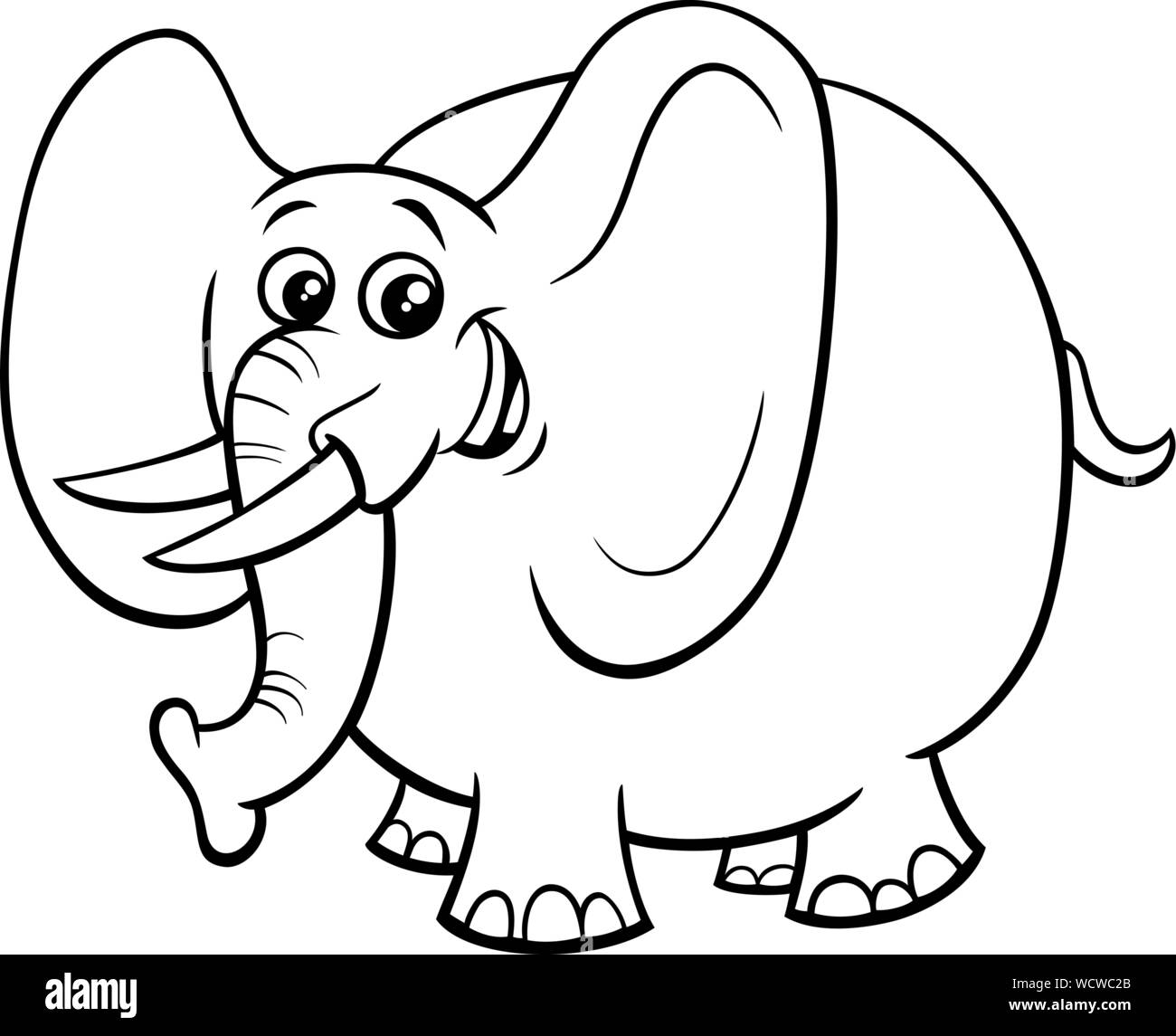 Black and white cartoon illustration of funny african elephant cute animal character coloring book stock vector image art