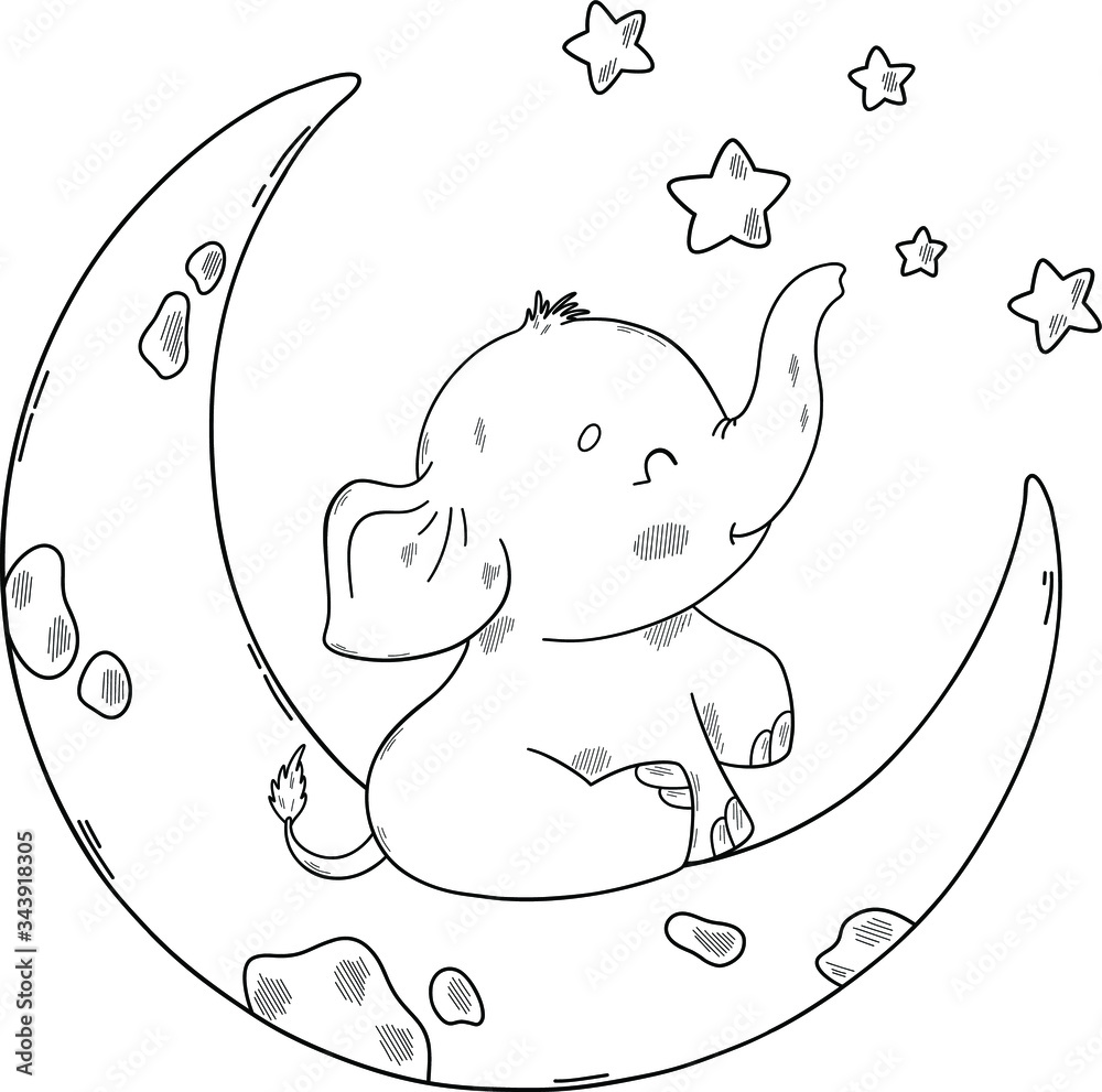 Cute baby elephant coloring book page for children vector