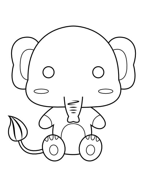 Printable kawaii elephant coloring page