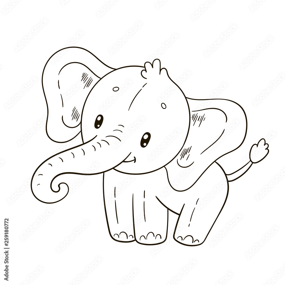 Cute elephant coloring book page for children vector