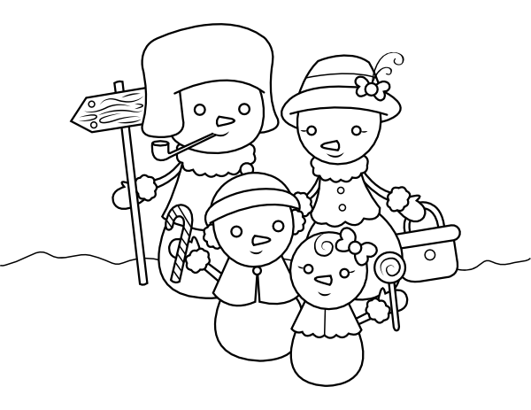 Printable cute snowman family coloring page