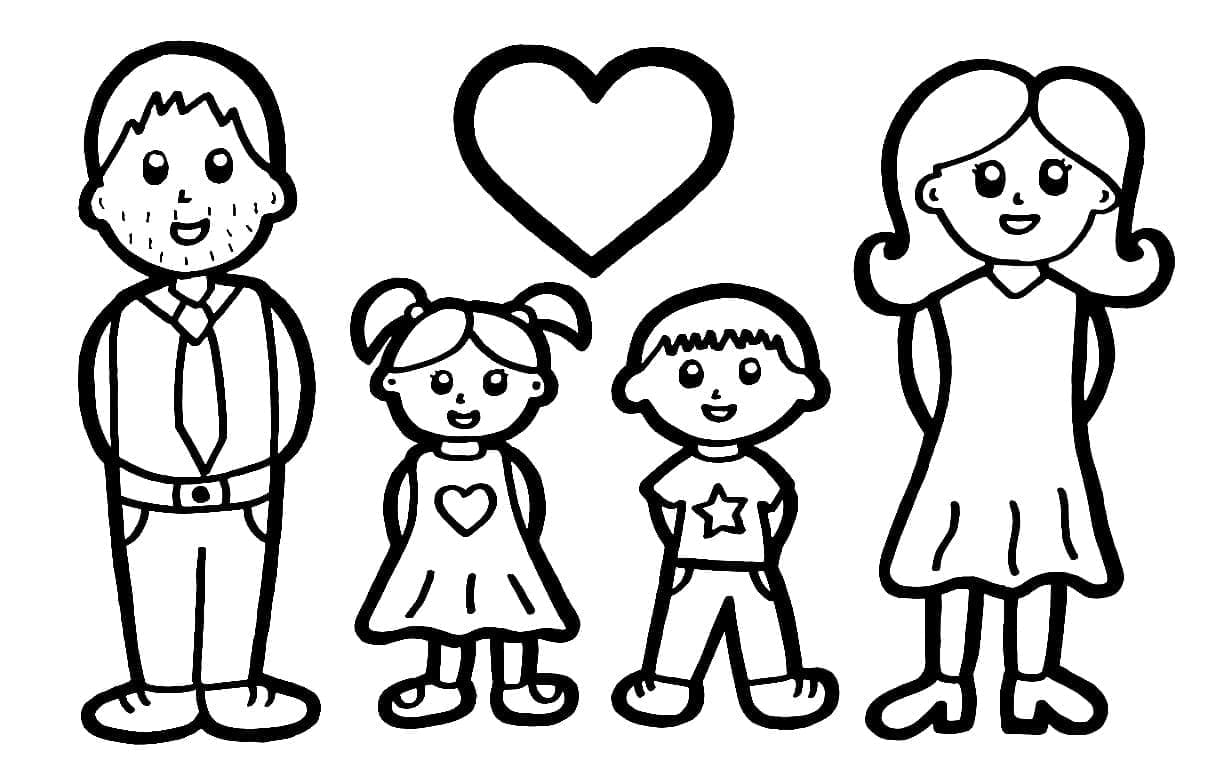 Cute happy family coloring page