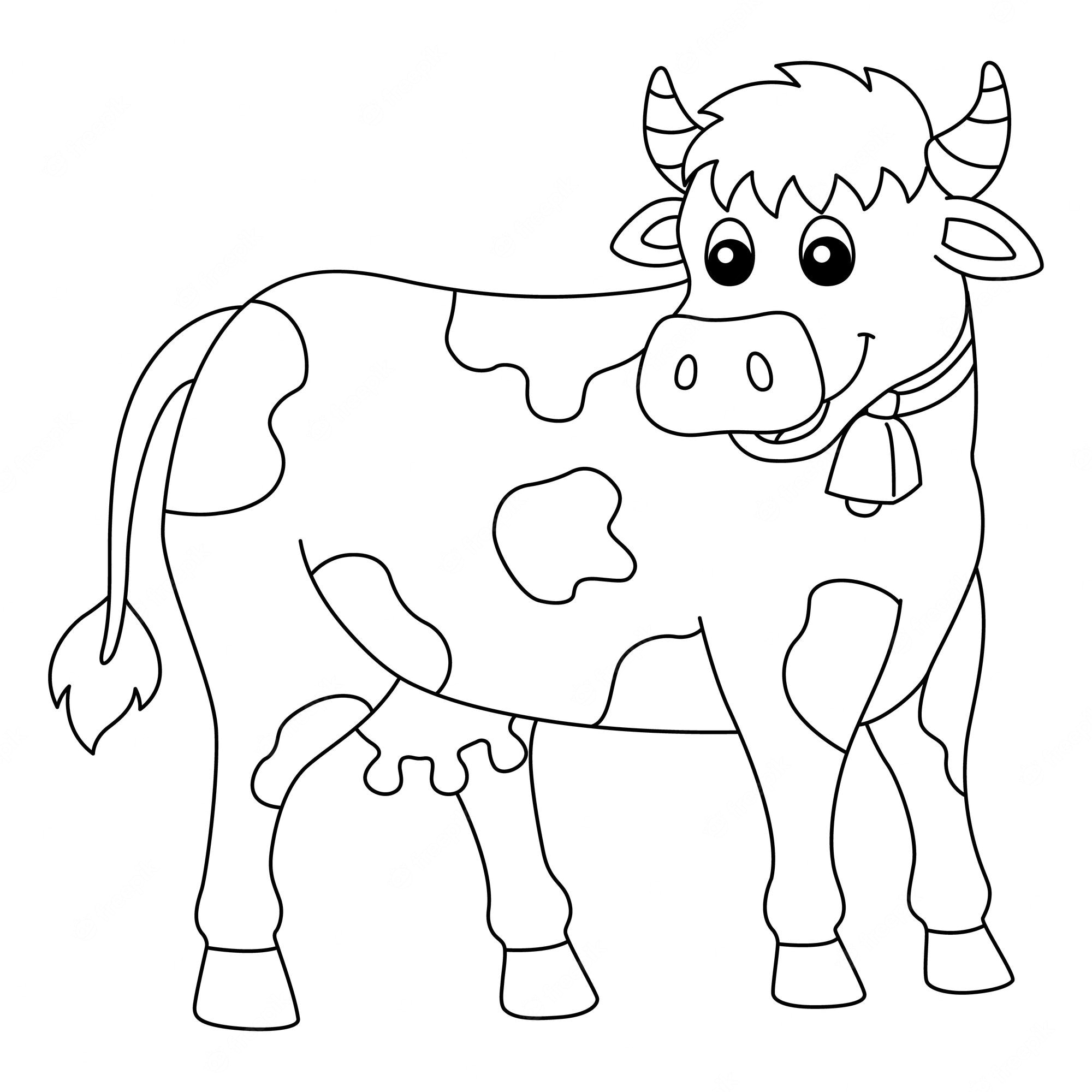 Premium vector a cute and funny coloring page of a cow farm animal provides hours of coloring fun for children to color this page is very easy suitable for little kids