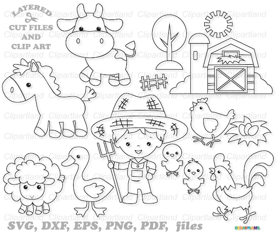 Instant download cute farm animals coloring pages svg cut