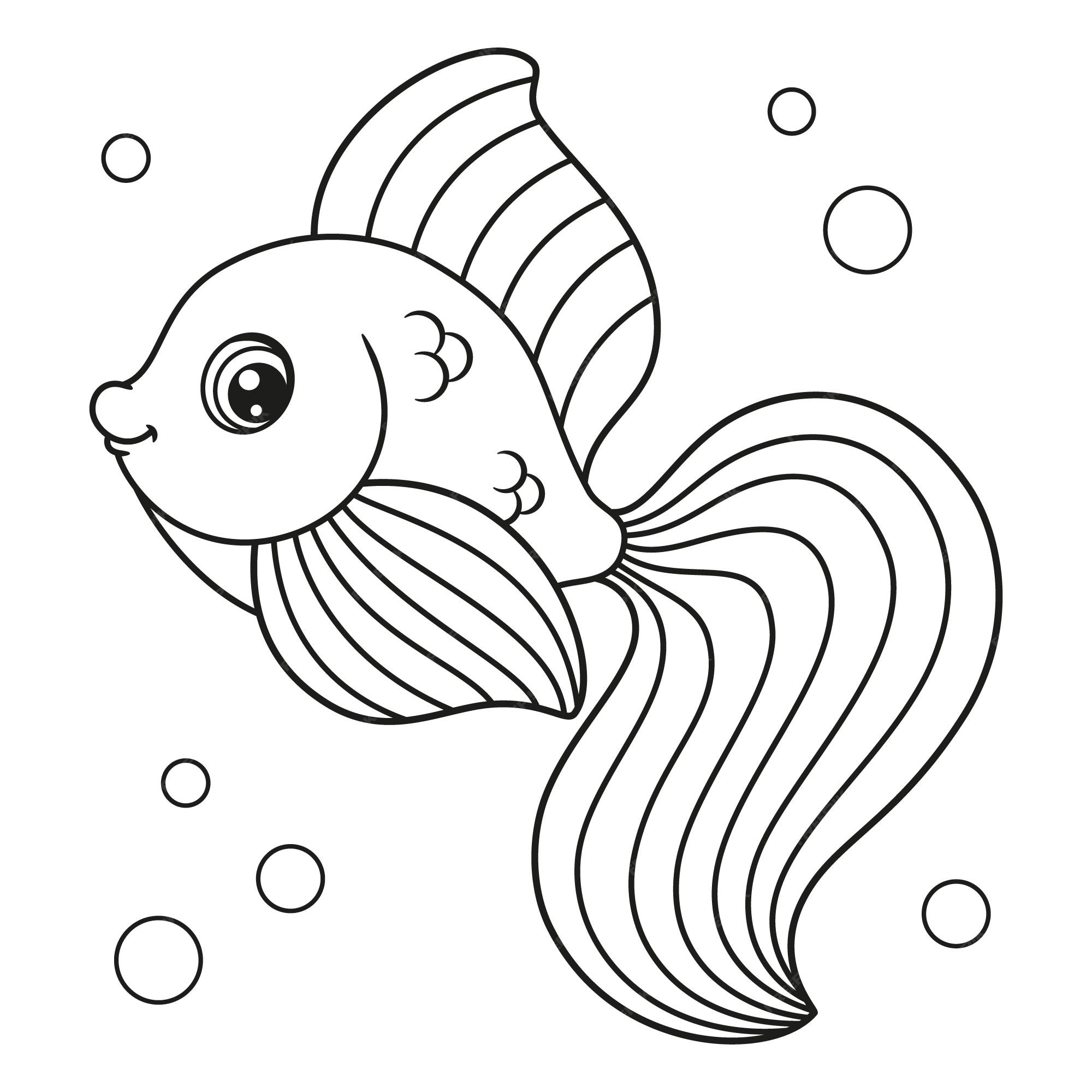 Premium vector cute cartoon fish coloring page vector illustration