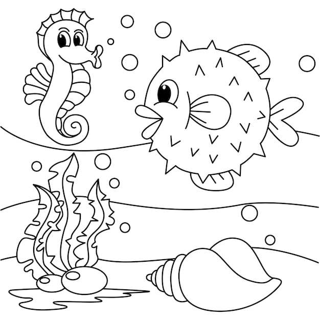 Premium vector cute fish coloring page illustration vector