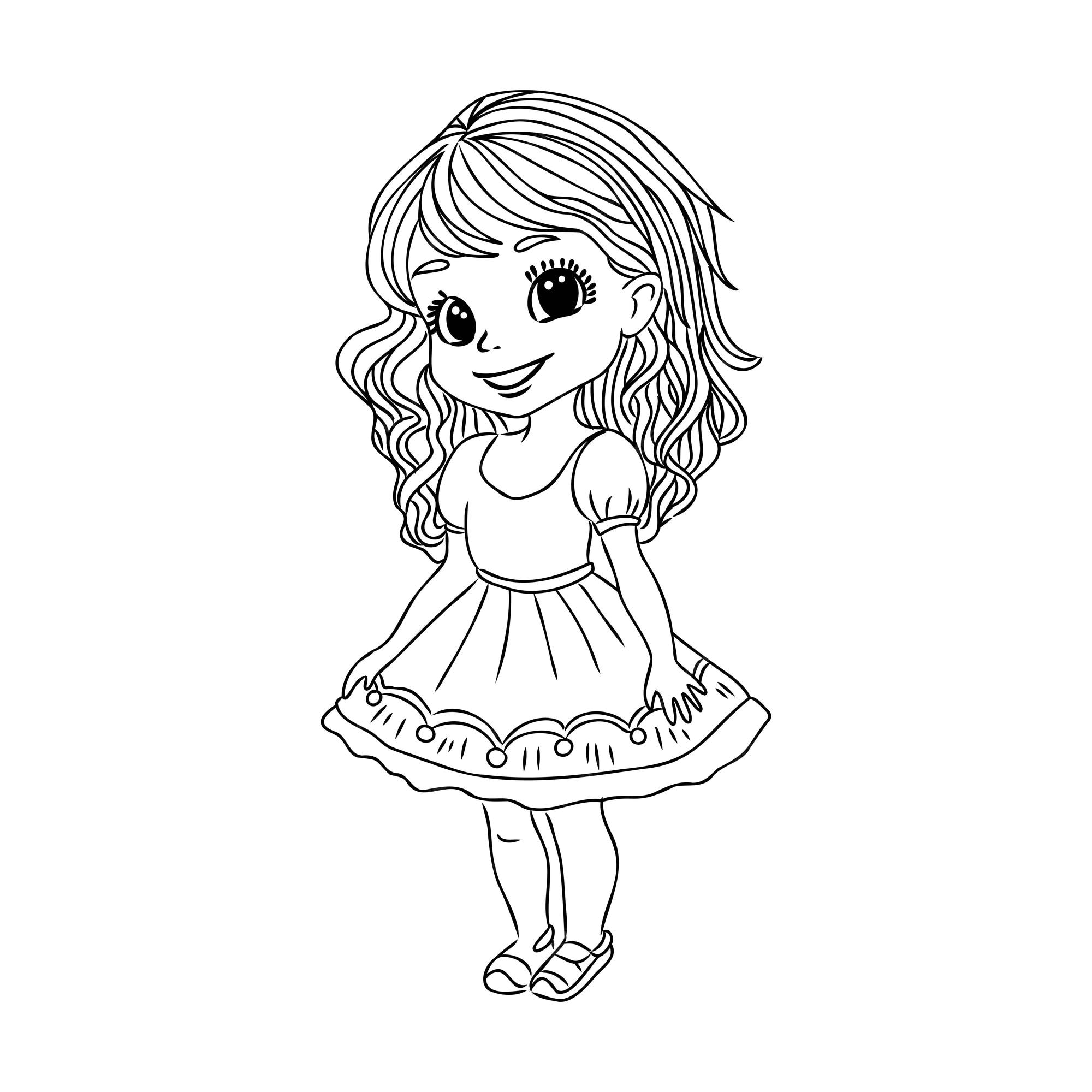 Premium vector cute girls coloring pages for kids cartoon girl coloring book