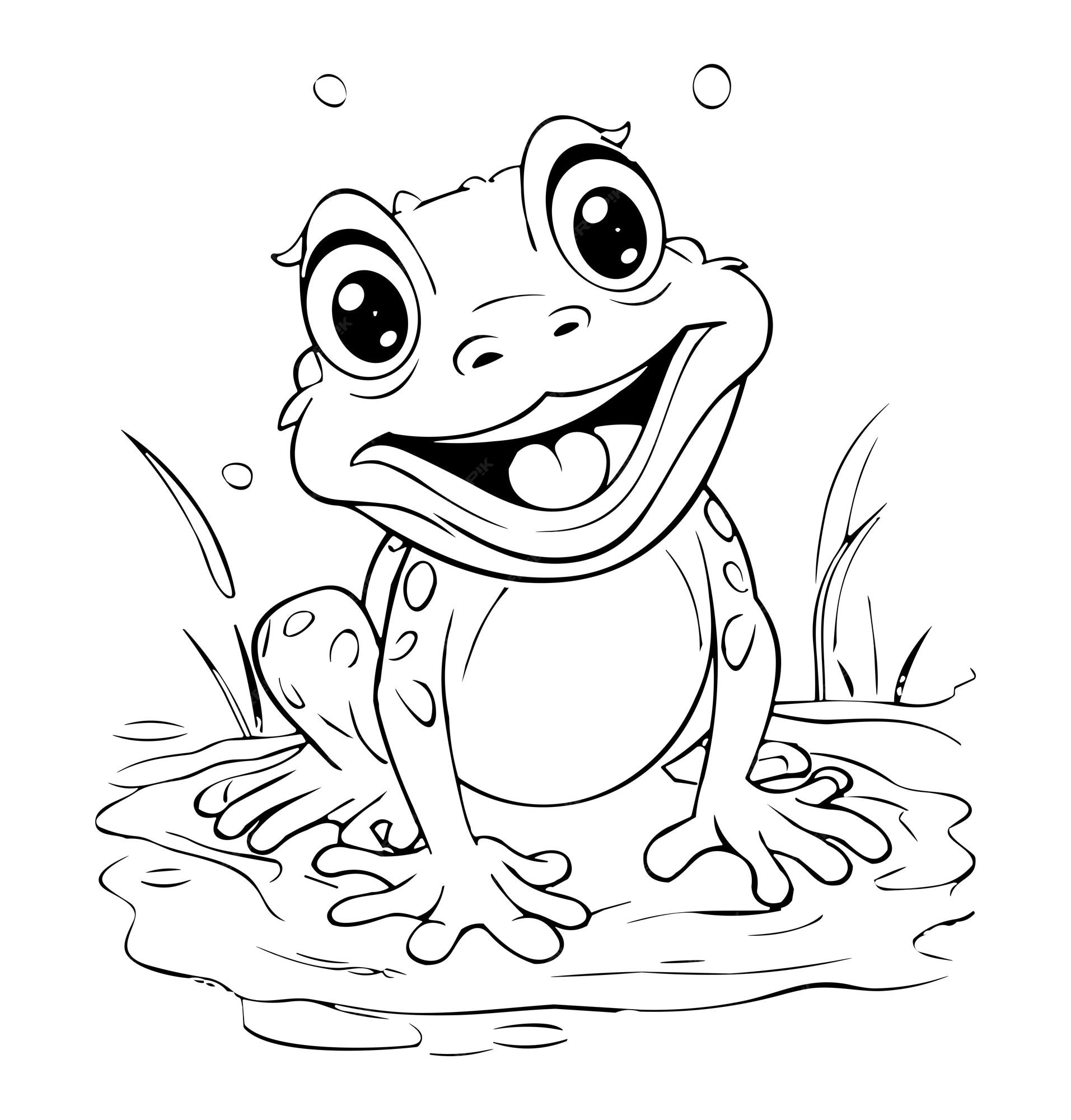 Premium vector cute frog coloring page for kids