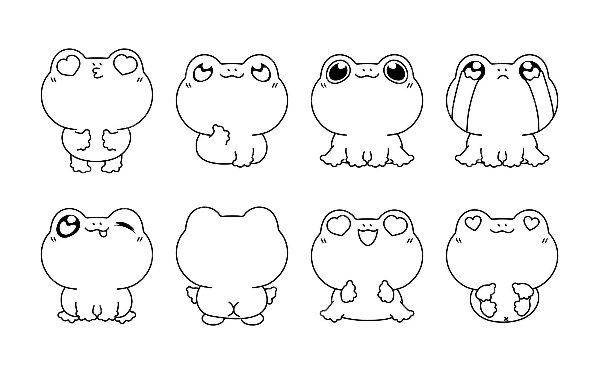 Premium vector set of kawaii isolated frog coloring page collection of cute vector cartoon froggy outline for