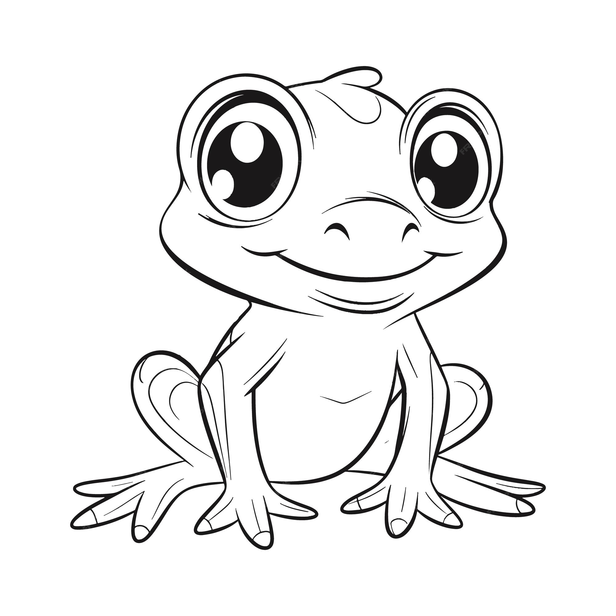 Premium vector cute frog coloring page for kids vector illustration