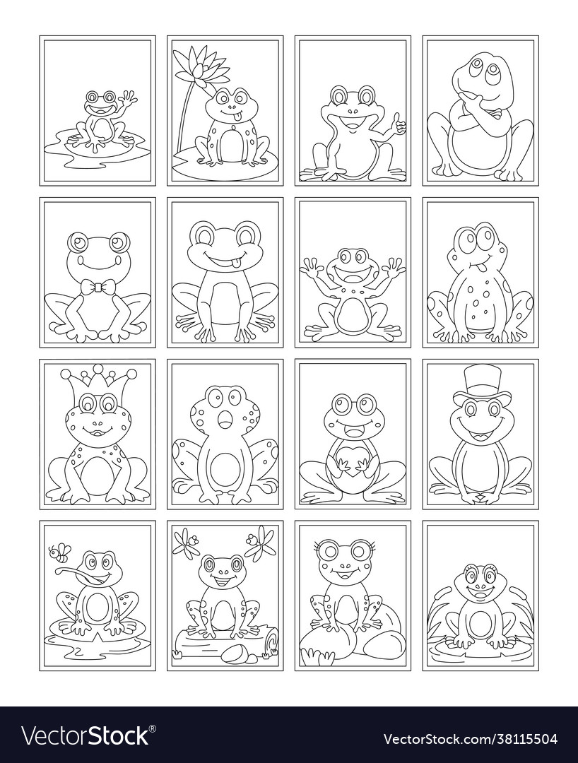 Pack cute frog coloring pages royalty free vector image