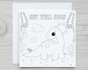 Colour in card colour me in dinosaur get well soon card personalised colouring in card cute card kids get well soon card