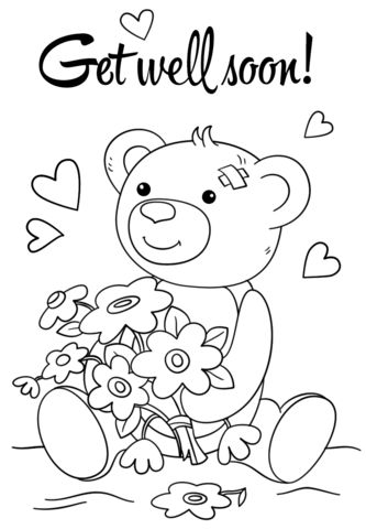 Cute get well soon coloring page free get well cards coloring pages for kids teddy bear coloring pages