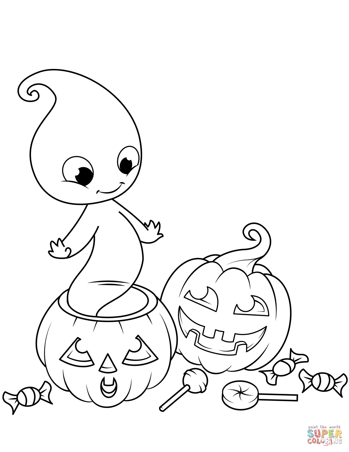 Cute ghost from jack olantern coloring page free printable coloring pages