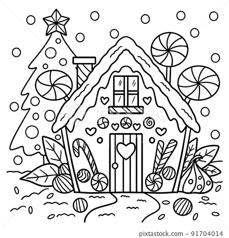 Christmas gingerbread house coloring page