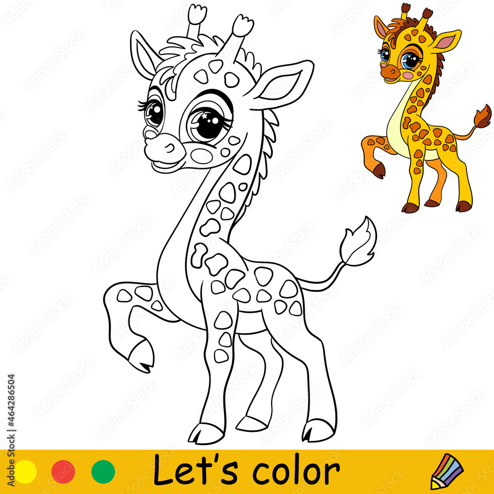 Cartoon cute baby giraffe coloring book page vector