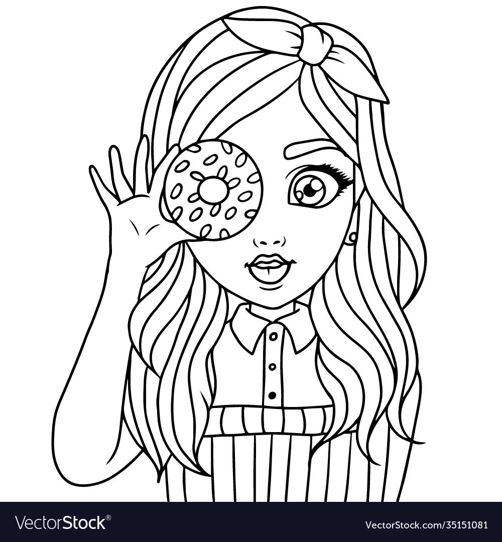 Cute cartoon little girl coloring page royalty free vector