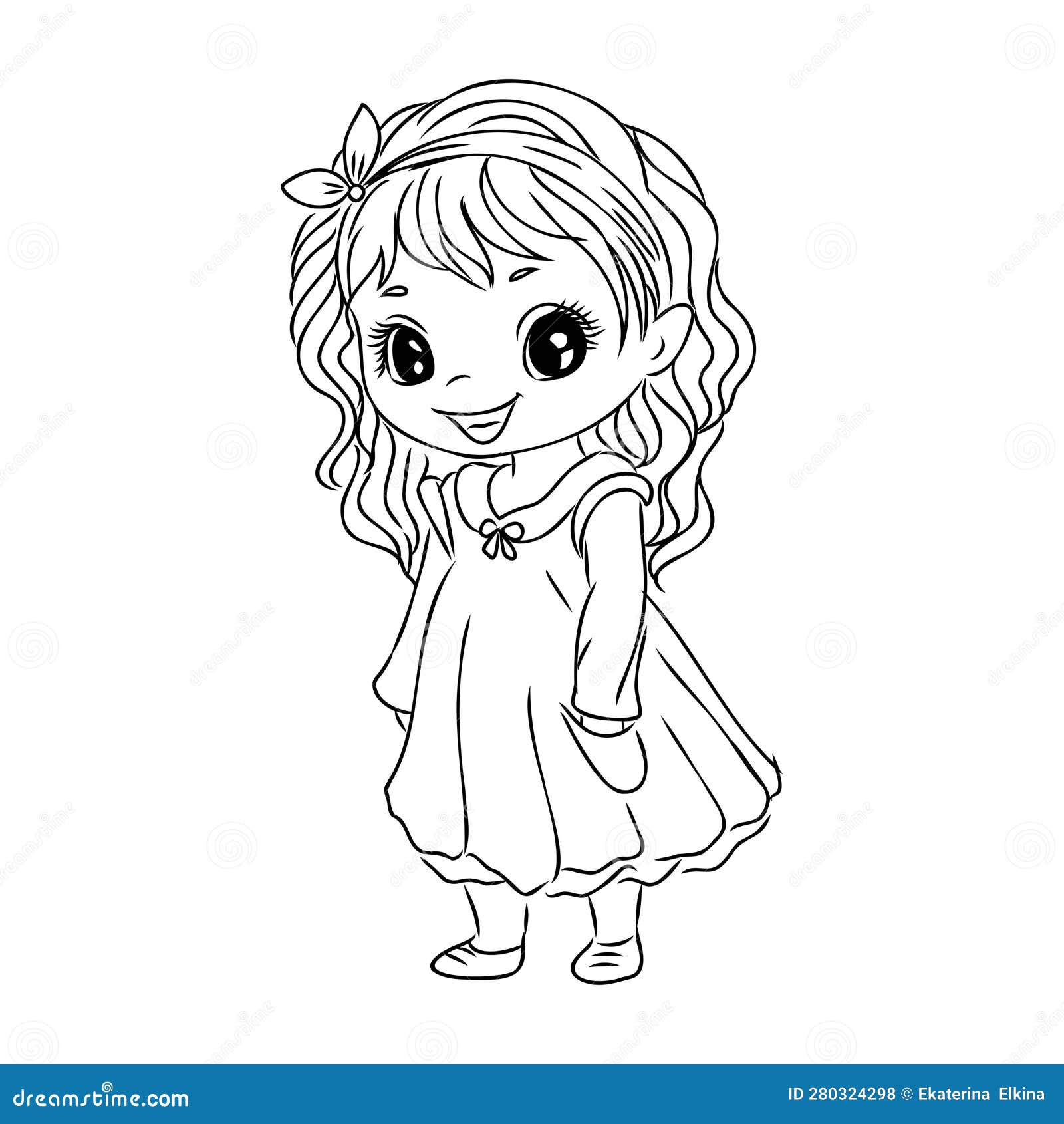 Cute girls coloring pages for kids cartoon girl coloring book stock vector