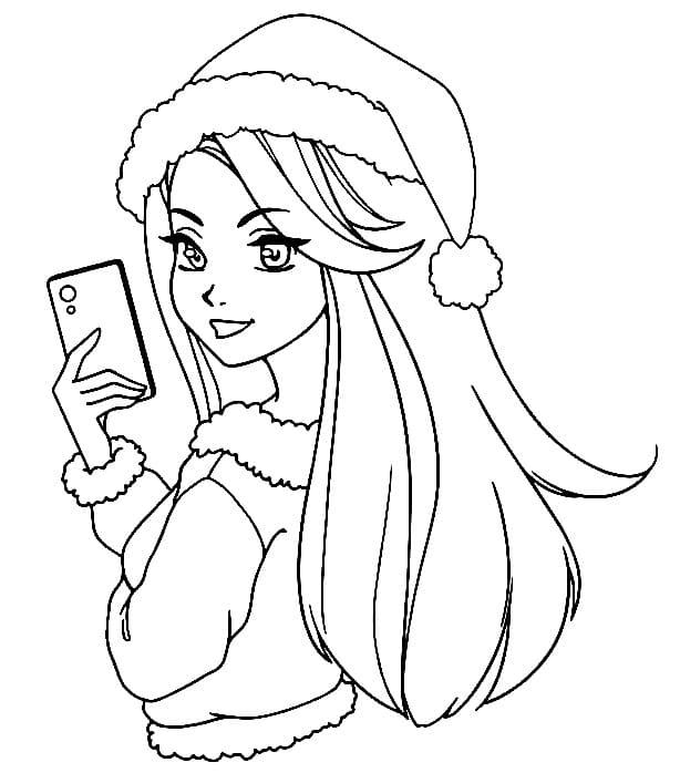 Cute christmas girl coloring page