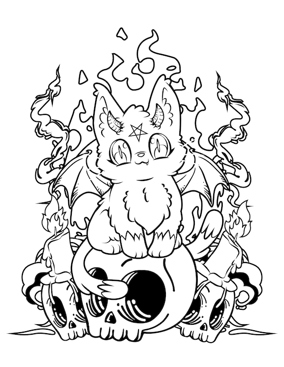 Pastel goth demon cat pastel goth coloring pages creepy kawaii printable digital pdf download