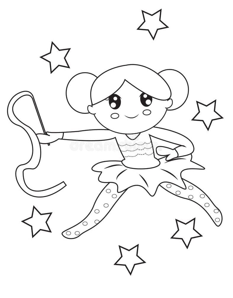 Cute girl with rhythmic gymnastics coloring page