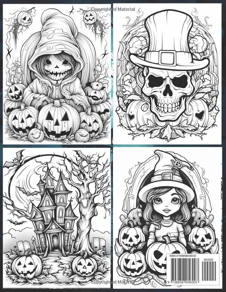 Halloween coloring book for adults and teens halloween coloring pages with cute characters pumpkins skeletons haunted houses witches and spooky scenes