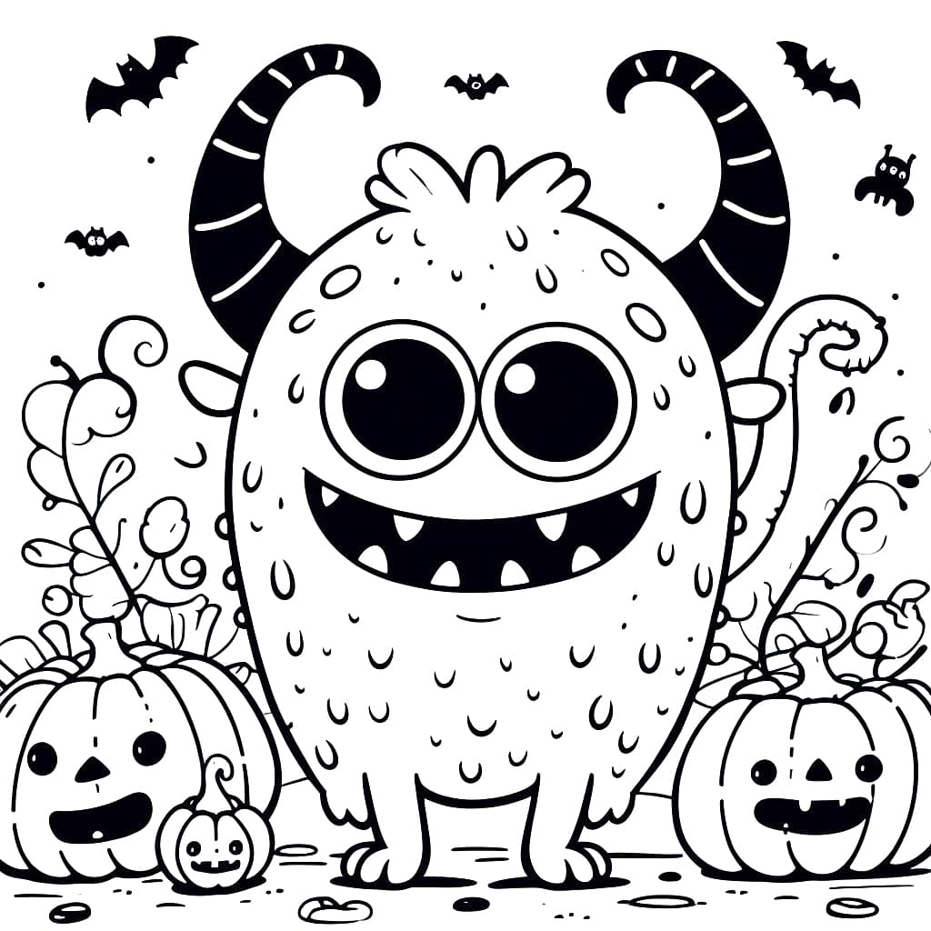 Happy halloween monster coloring page