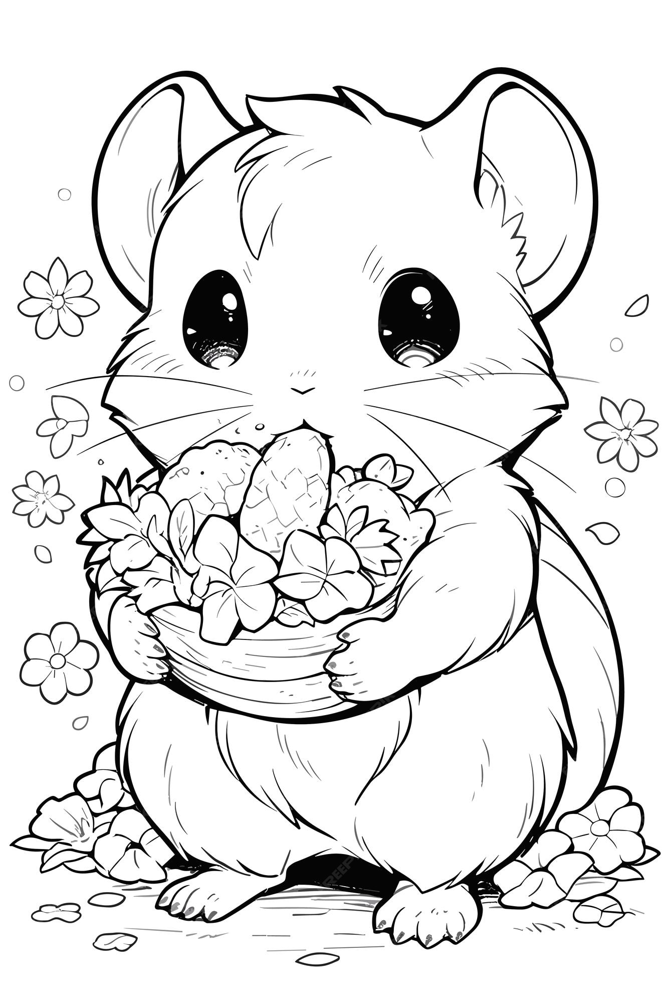 Premium vector clean and simple line art for kids cute hamster coloring page