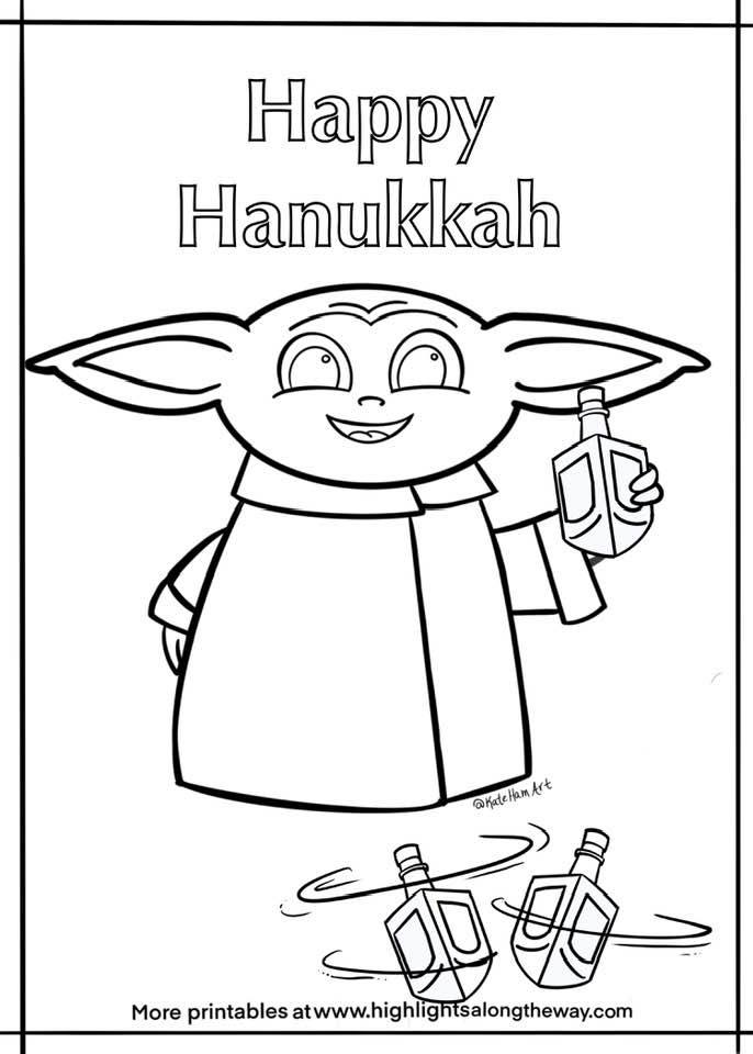 Baby yoda hanukkah coloring sheet