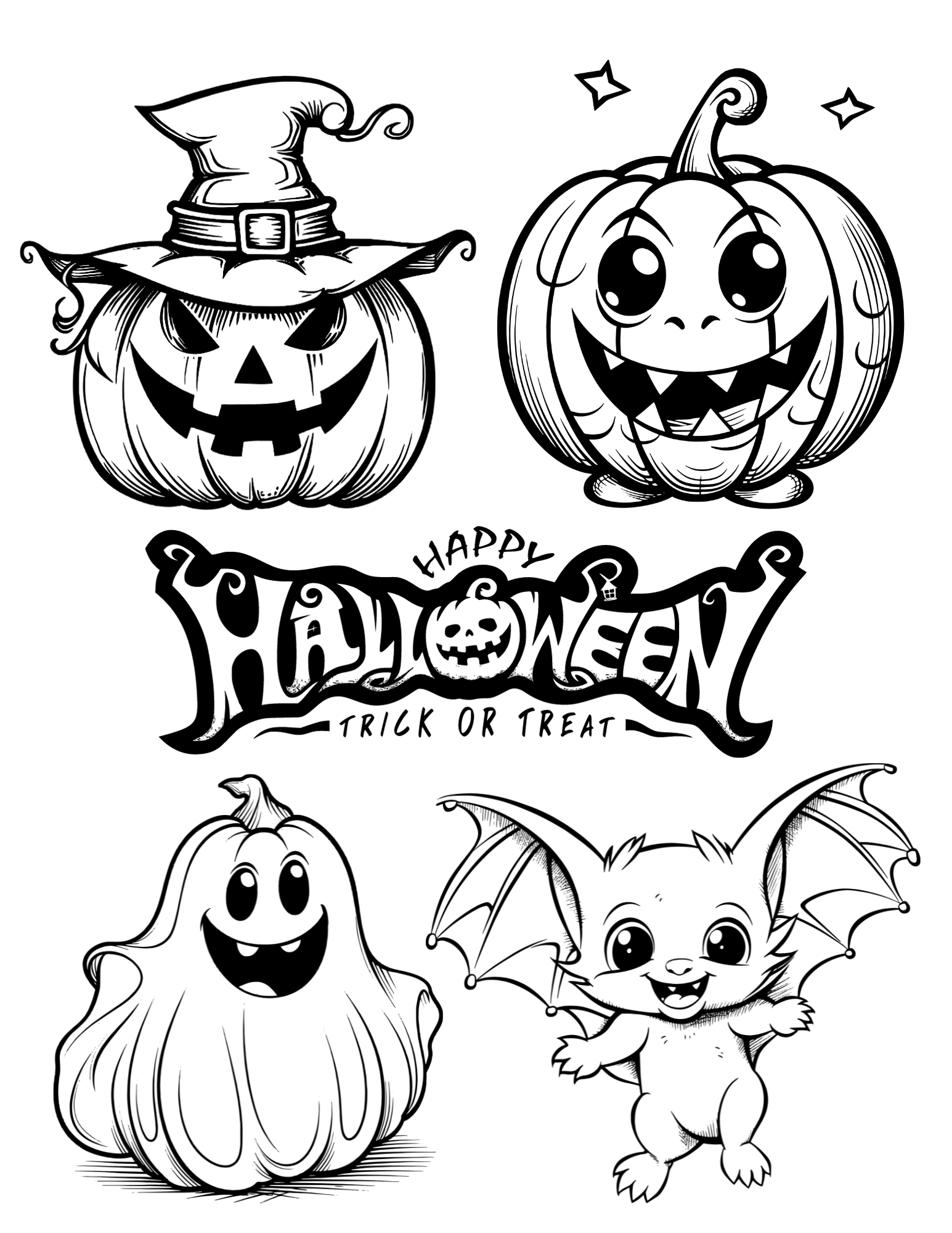 Cute halloween coloring pages for kids and adults