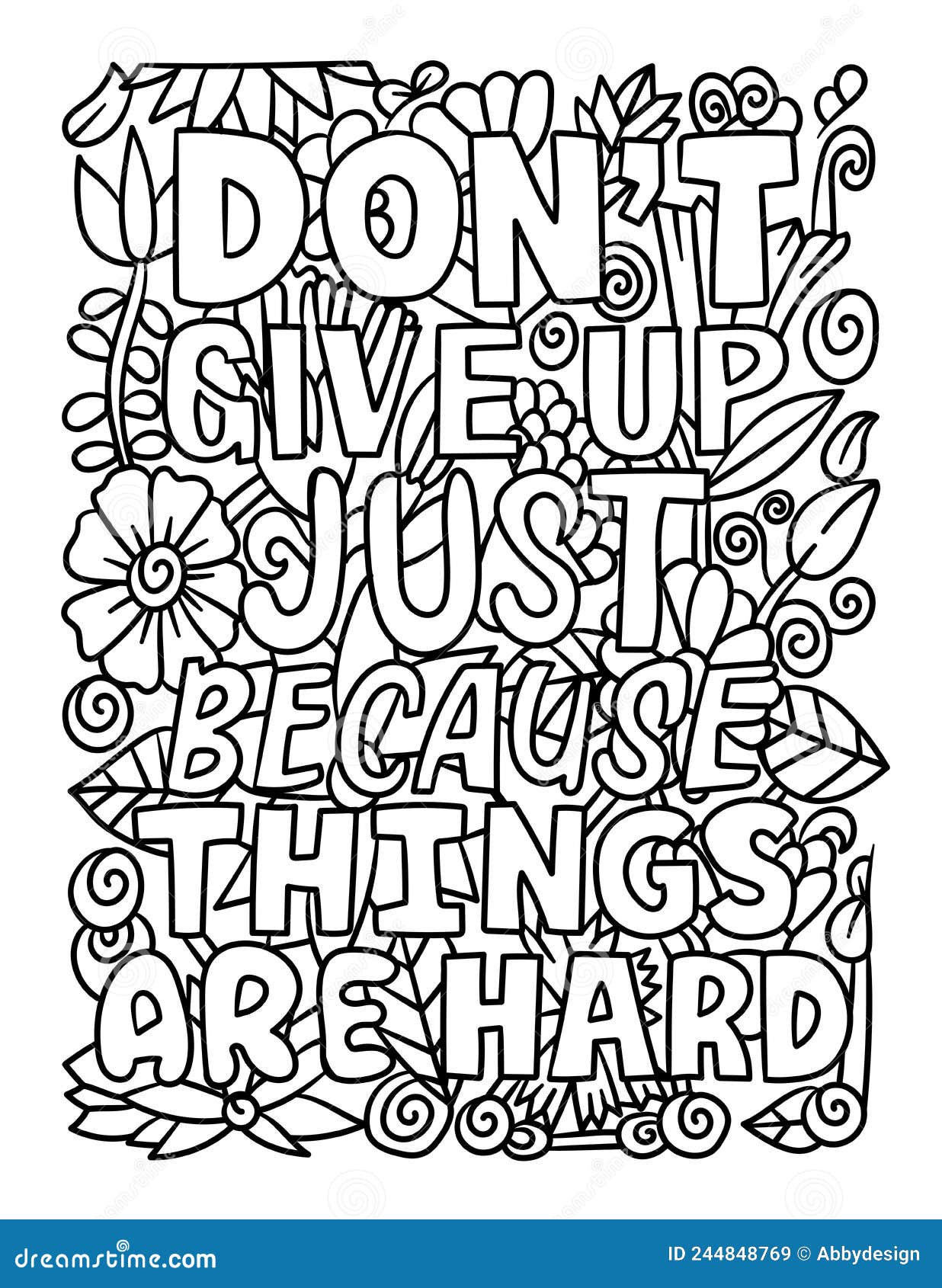 Dont give up motivational quote coloring page stock vector