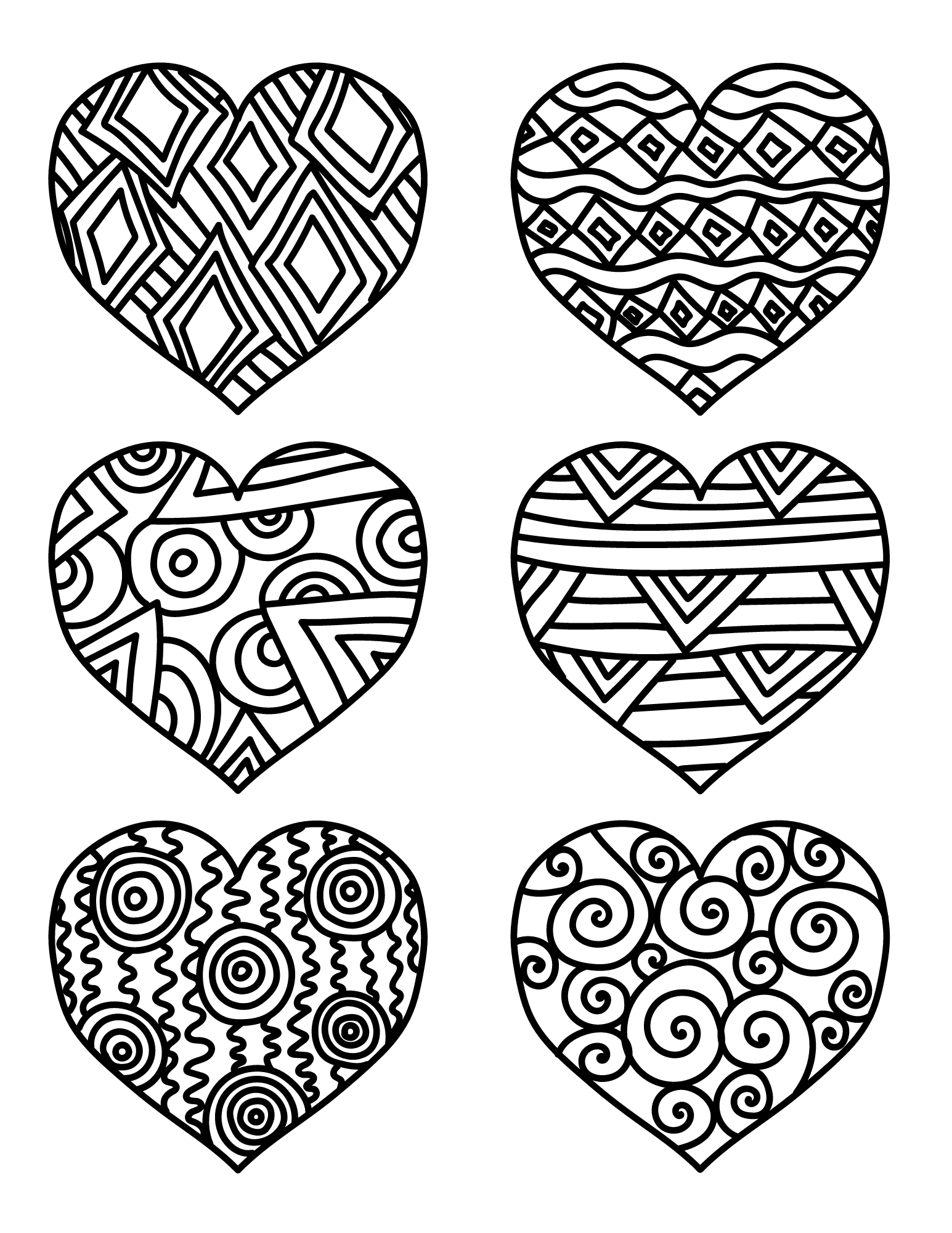 Free printable heart coloring pages for kids and adults