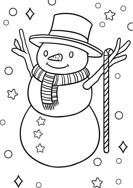 Cute snowman line art illustration for coloring page stock illustration