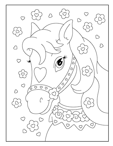 Premium vector beautiful horse coloring page for kids