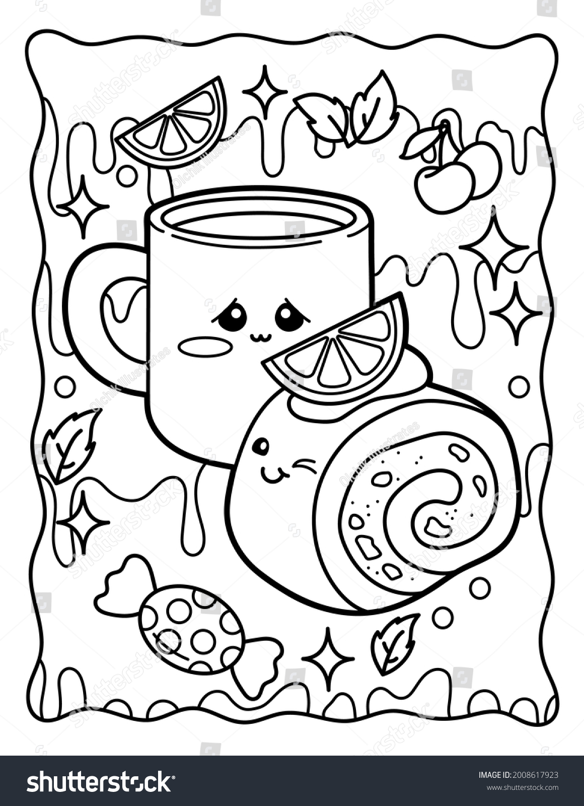 Hakuun kawaii coloring page cup tea delicious liittyvã kuvituskuva