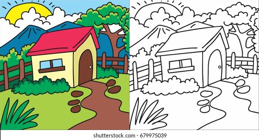 Cute colorful house coloring book kids stock vector royalty free