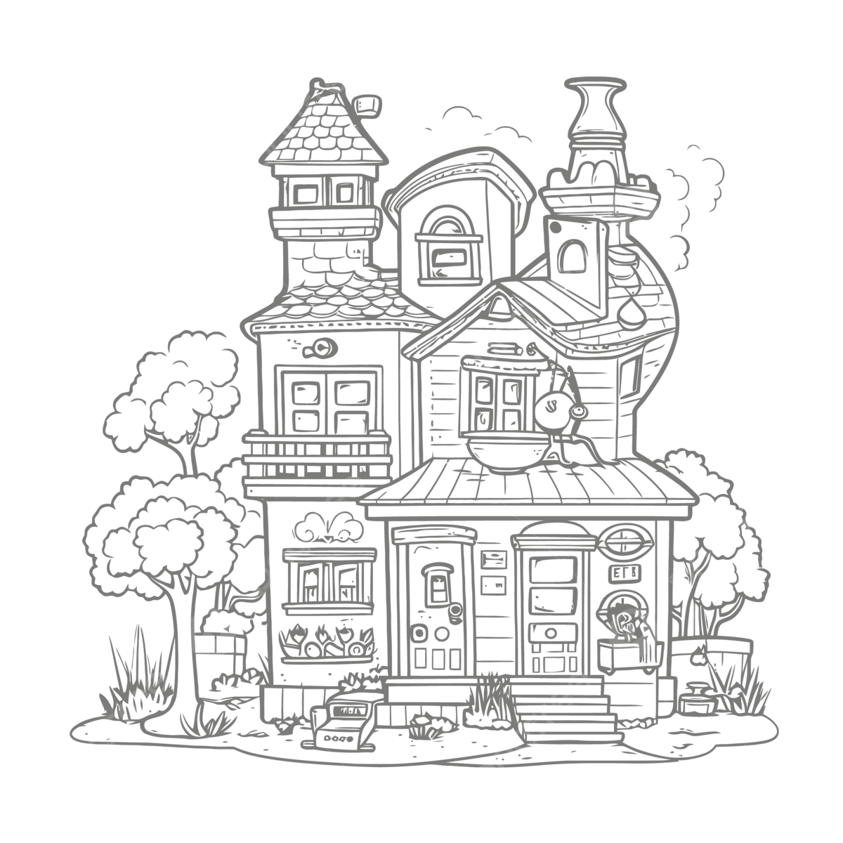 Cartoon coloring page of cute house outline sketch drawing vector car drawing cartoon drawing house drawing png and vector with transparent background for free download