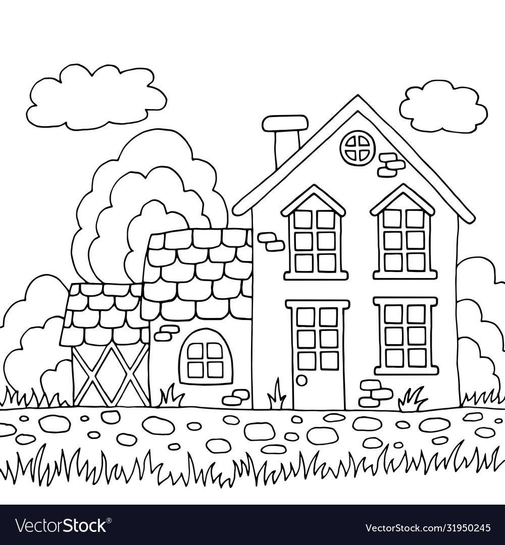 Cute old house coloring page royalty free vector image