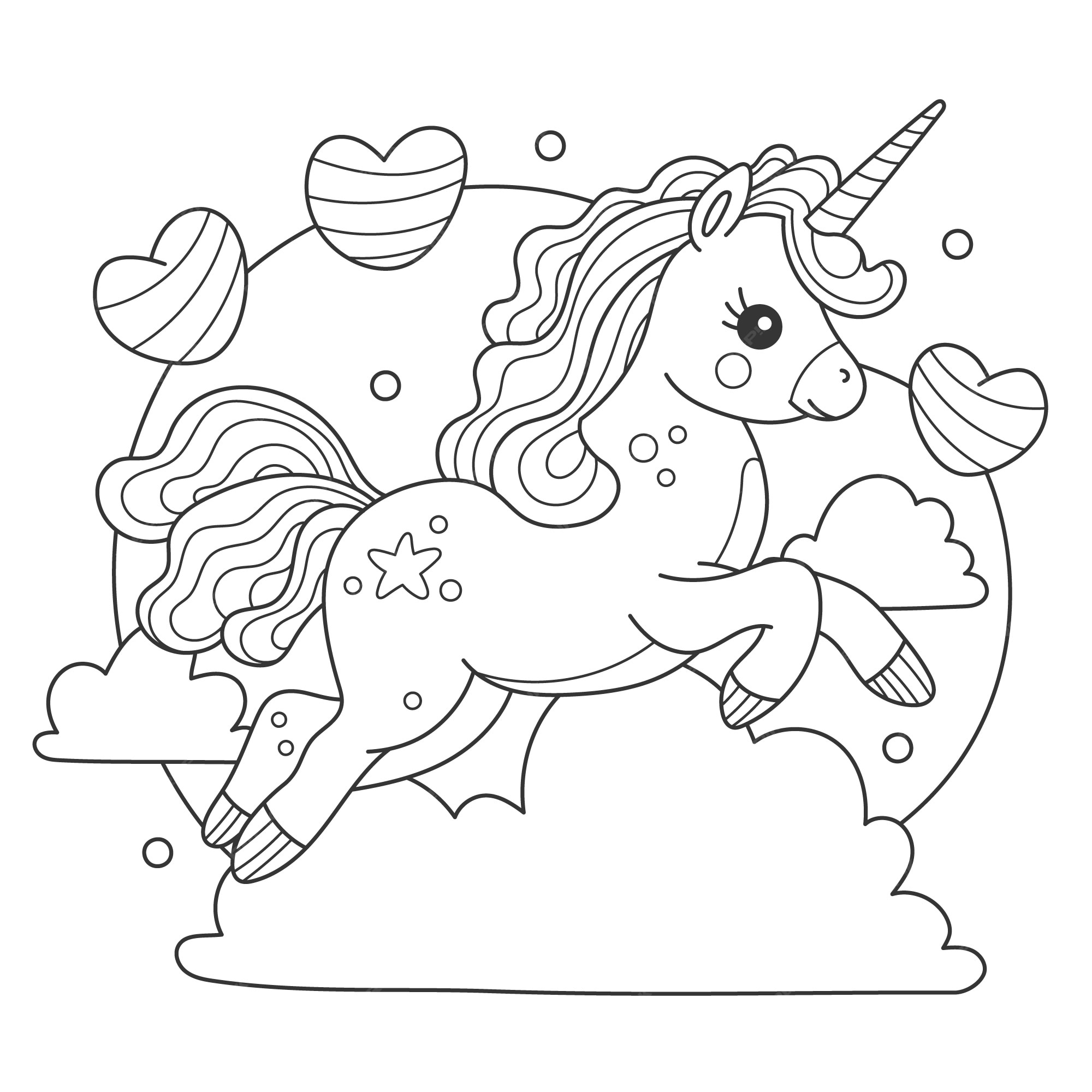 Free vector cute coloring book with unicorn