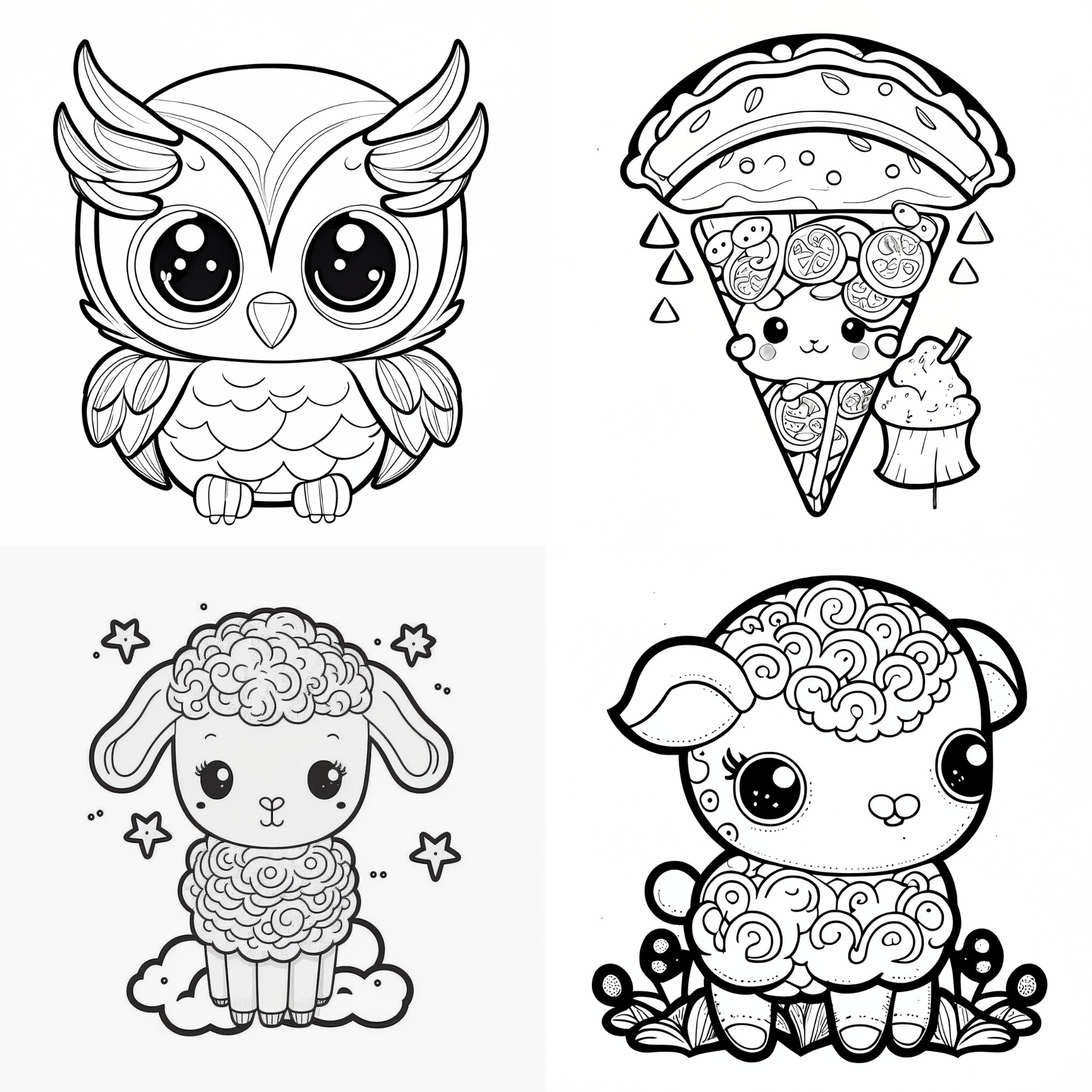 Kawaii coloring page cute animals printable coloring book coloring pages for adults printable digital coloring digital download download now