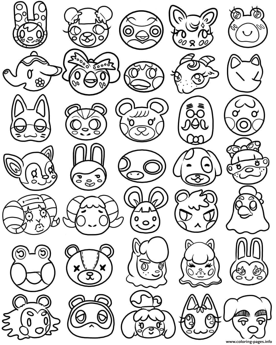 Print animal crossing kawaii cute head coloring pages animal coloring pages animal crossing coloring pages