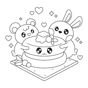 Free vector hand drawn kawaii coloring book with animals