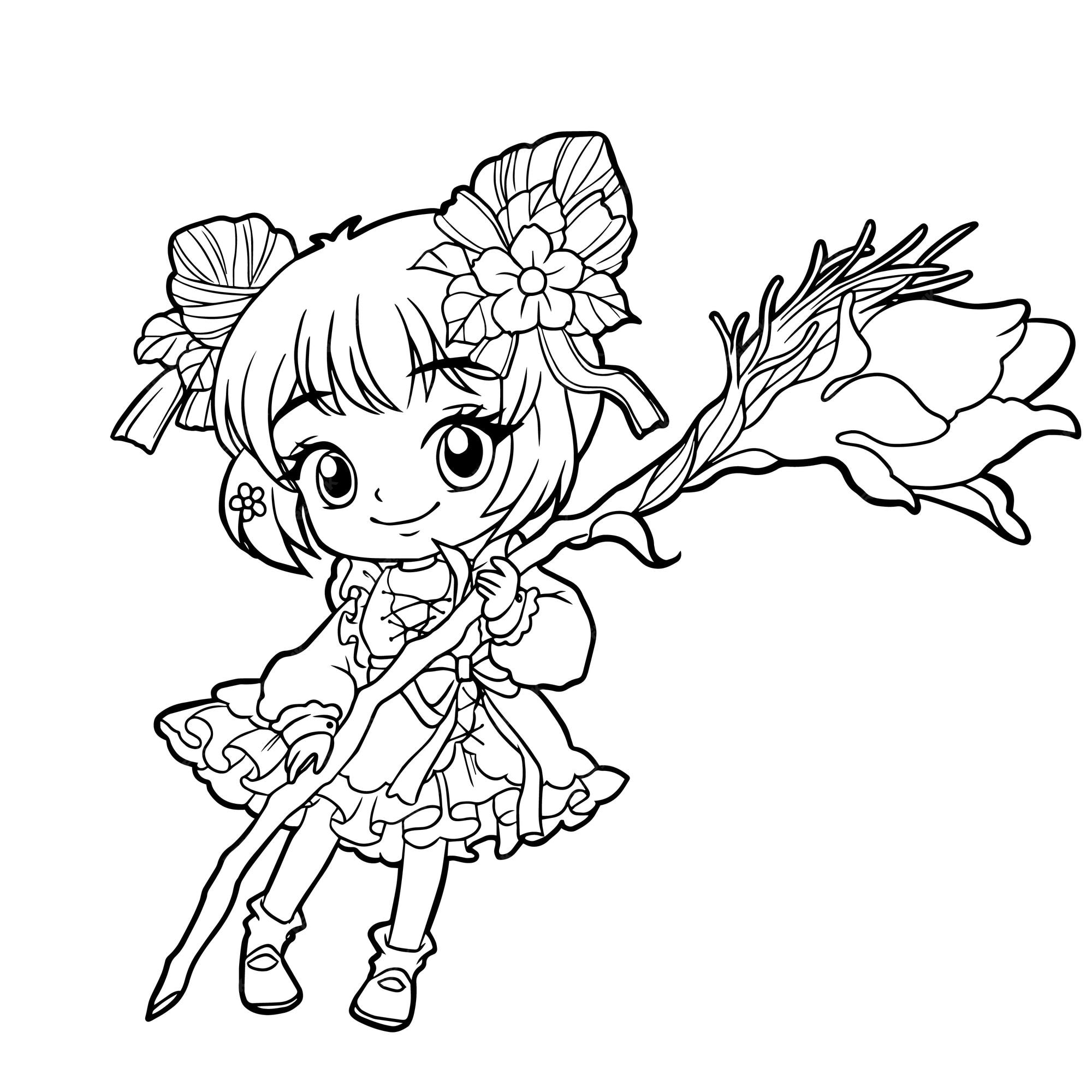 Premium vector coloring pages cute girls anime manga kawaii kids