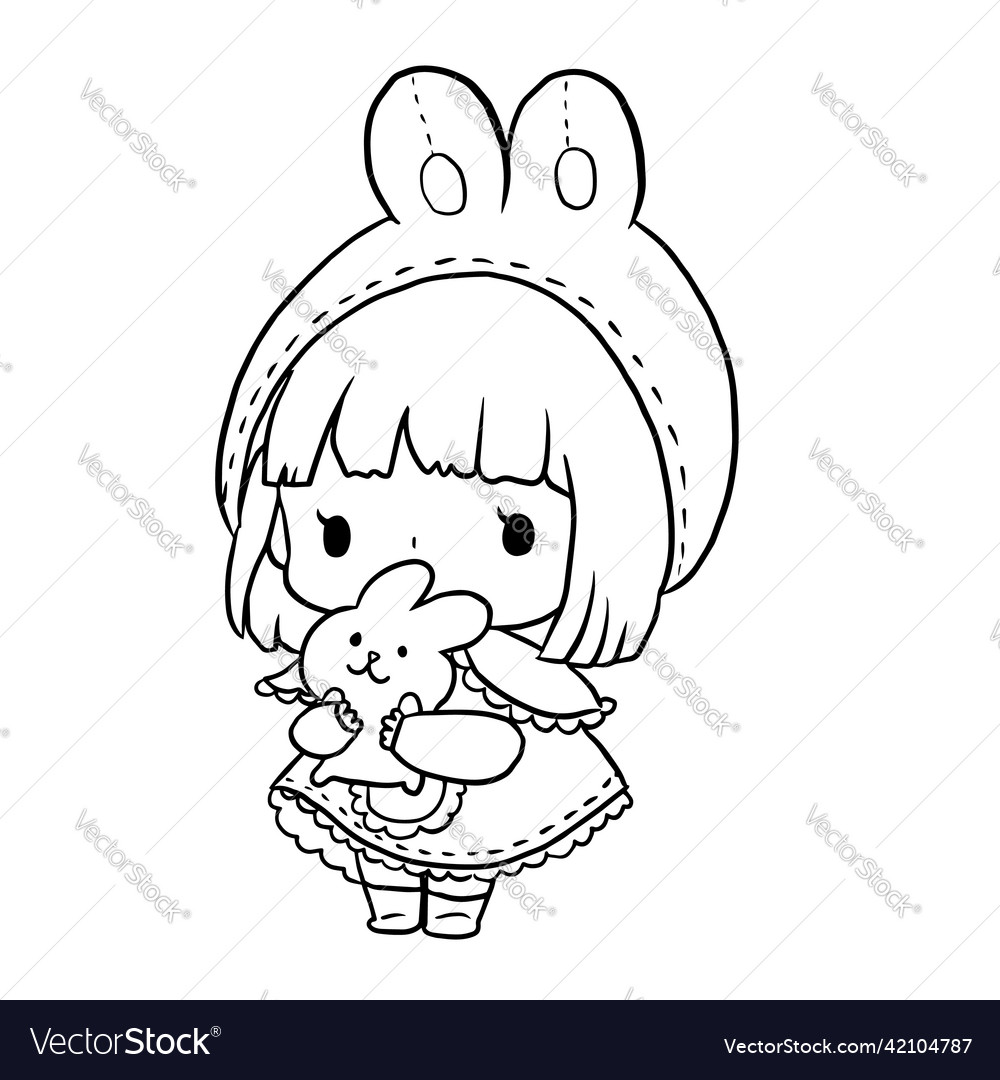 Coloring page princess kawaii style cute anime vector image