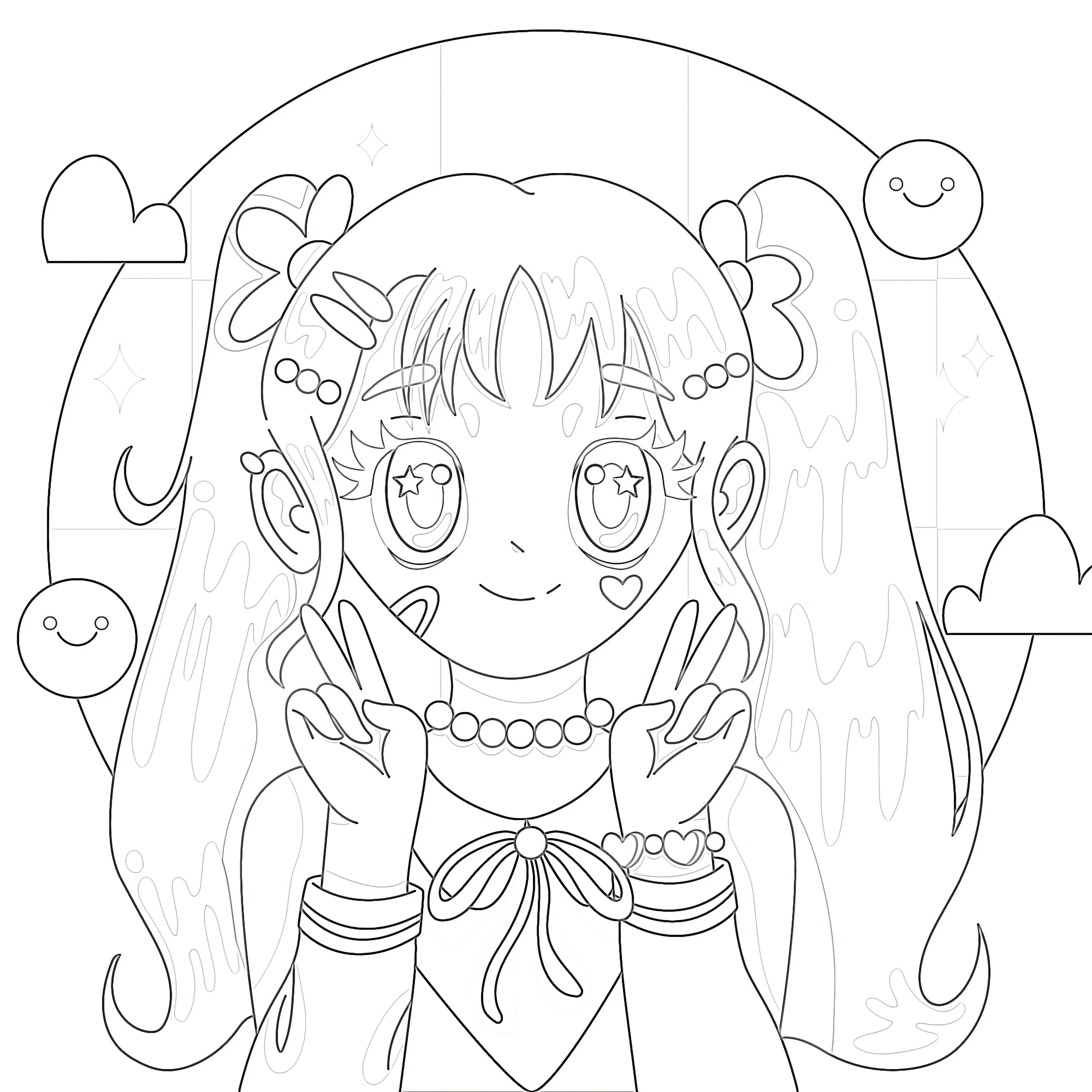 Cute anime girl coloring page