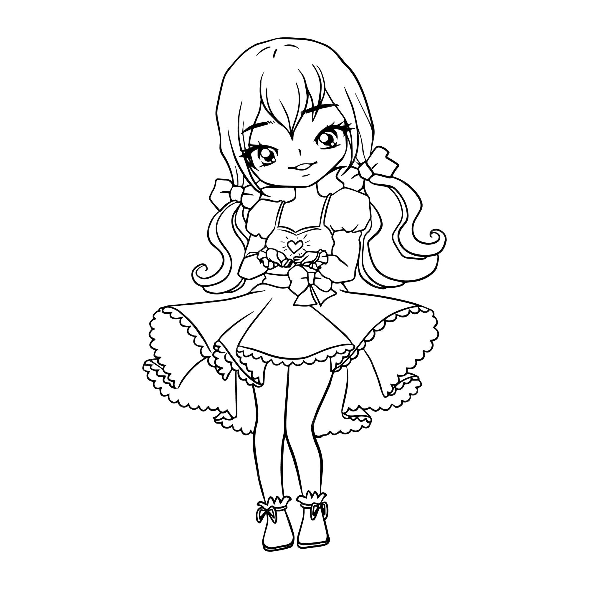 Premium vector cartoon cute doodle coloring page kawaii anime illustration clipart character chibi drawing manga