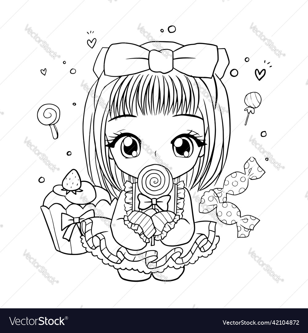 Coloring page princess kawaii style cute anime vector image