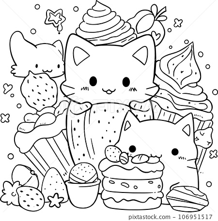 Cute kawaii black and white coloring page for